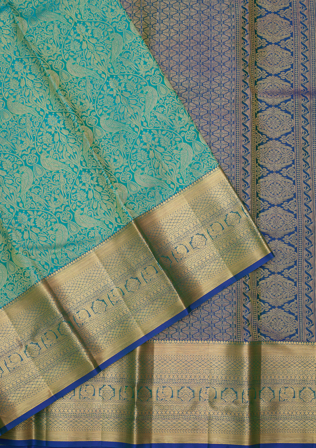 Turquoise Blue Silk Jaal Saree With Matching Blouse Piece
