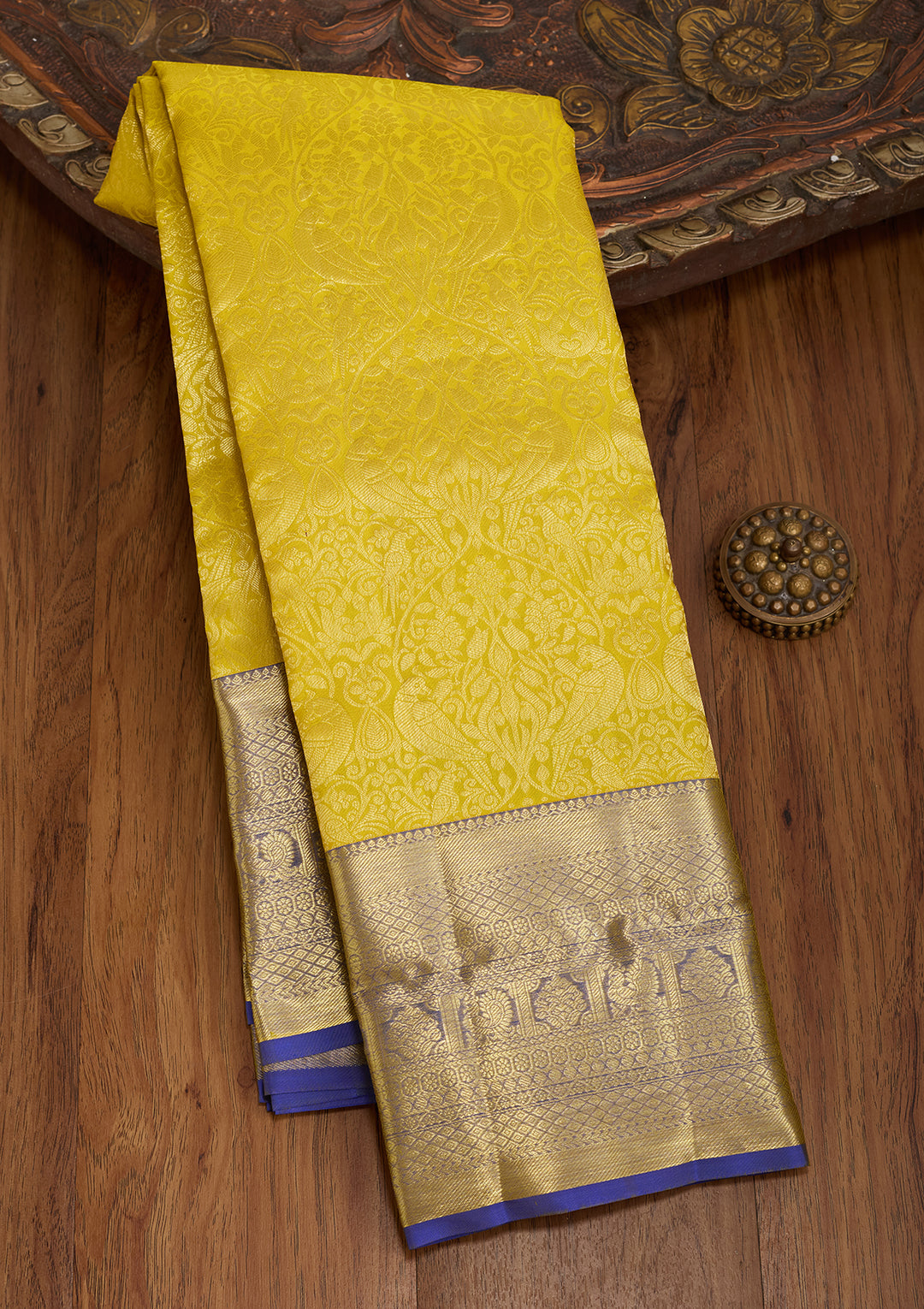 Yellow Silk Jaal Saree With Matching Blouse Piece