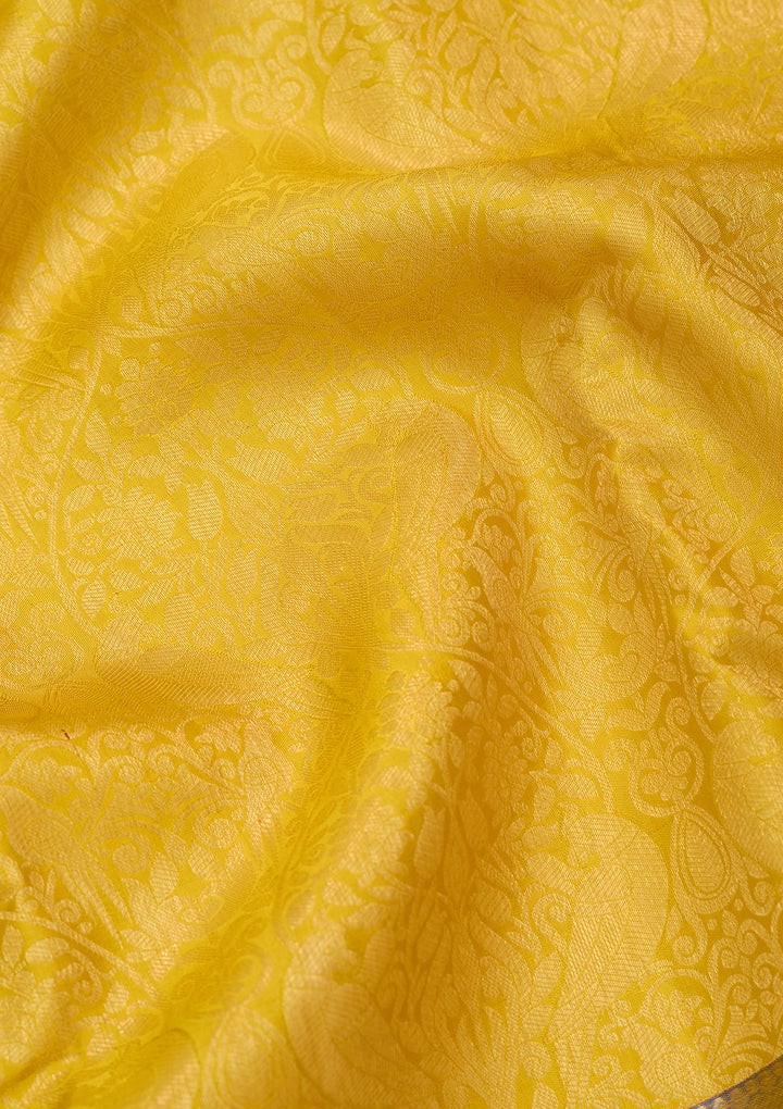 Yellow Silk Jaal Saree With Matching Blouse Piece