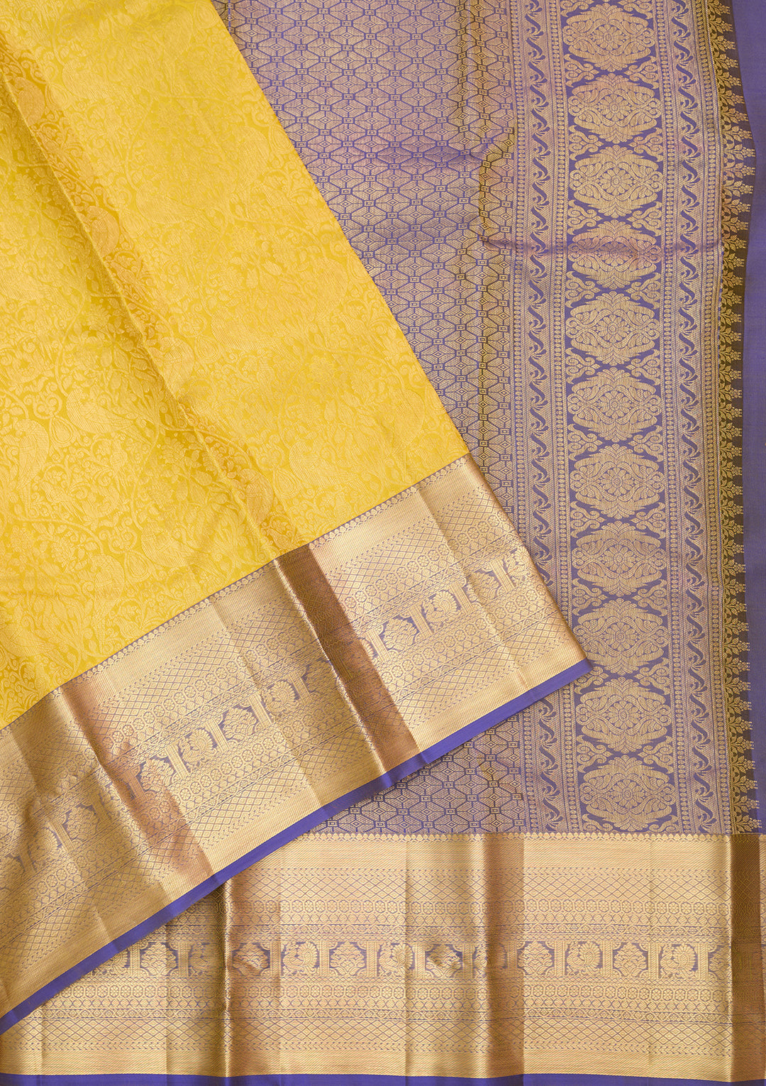 Yellow Silk Jaal Saree With Matching Blouse Piece