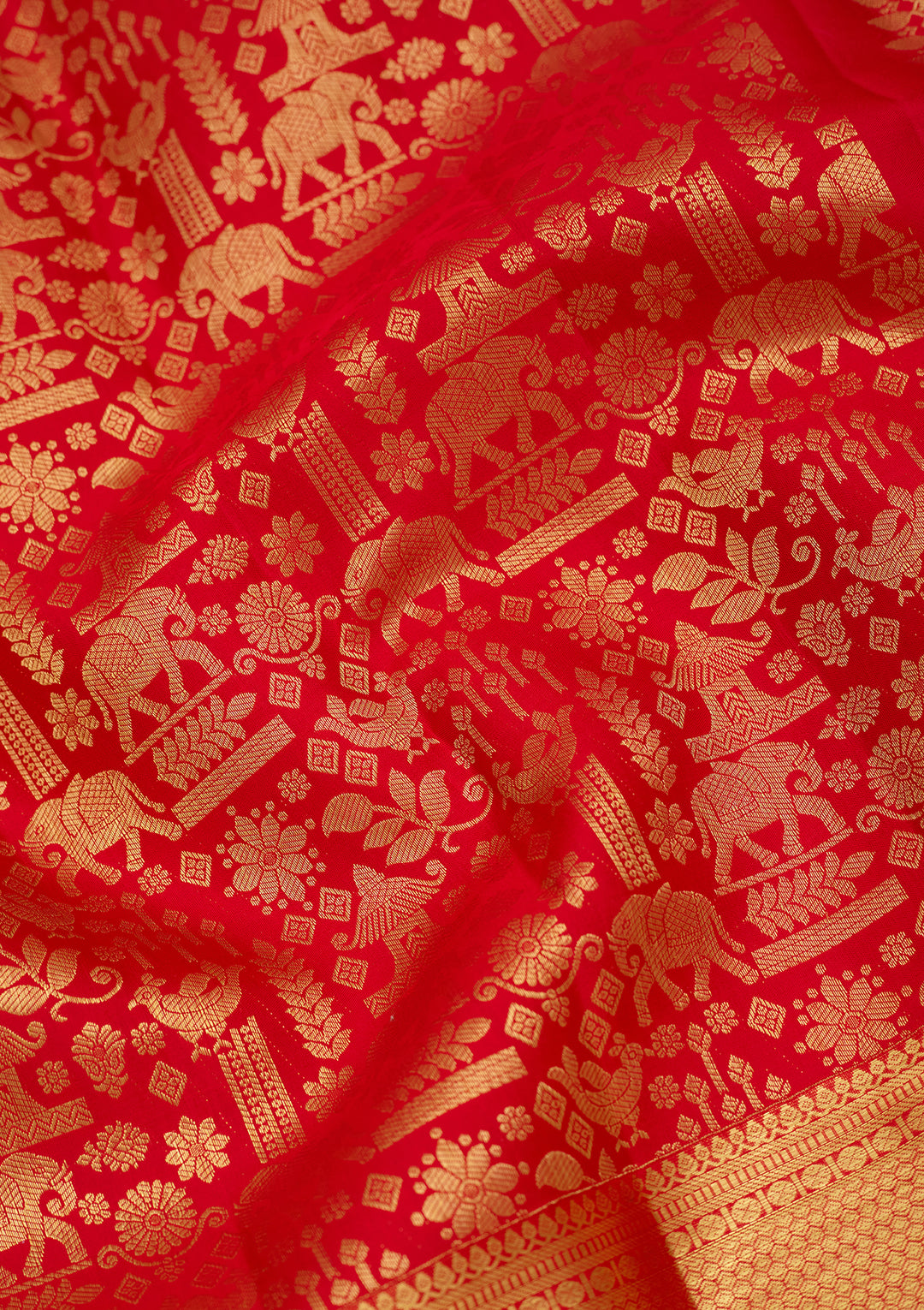 Red Silk Jaal Saree With Matching Blouse Piece