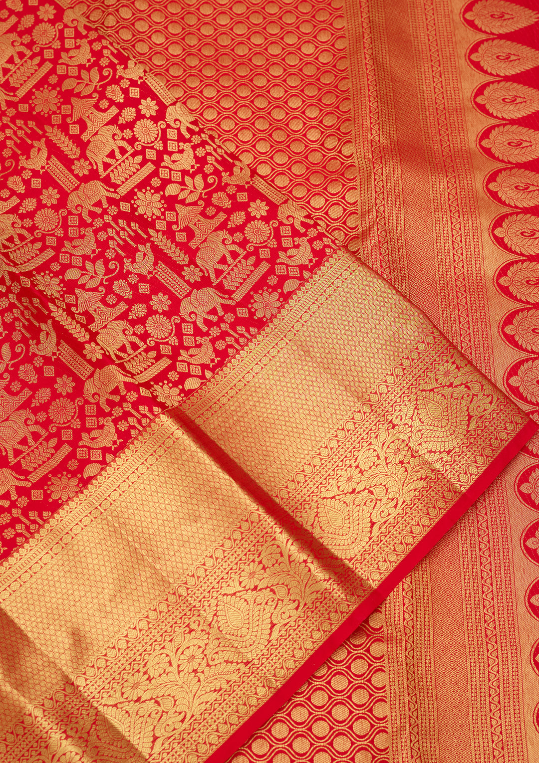 Red Silk Jaal Saree With Matching Blouse Piece