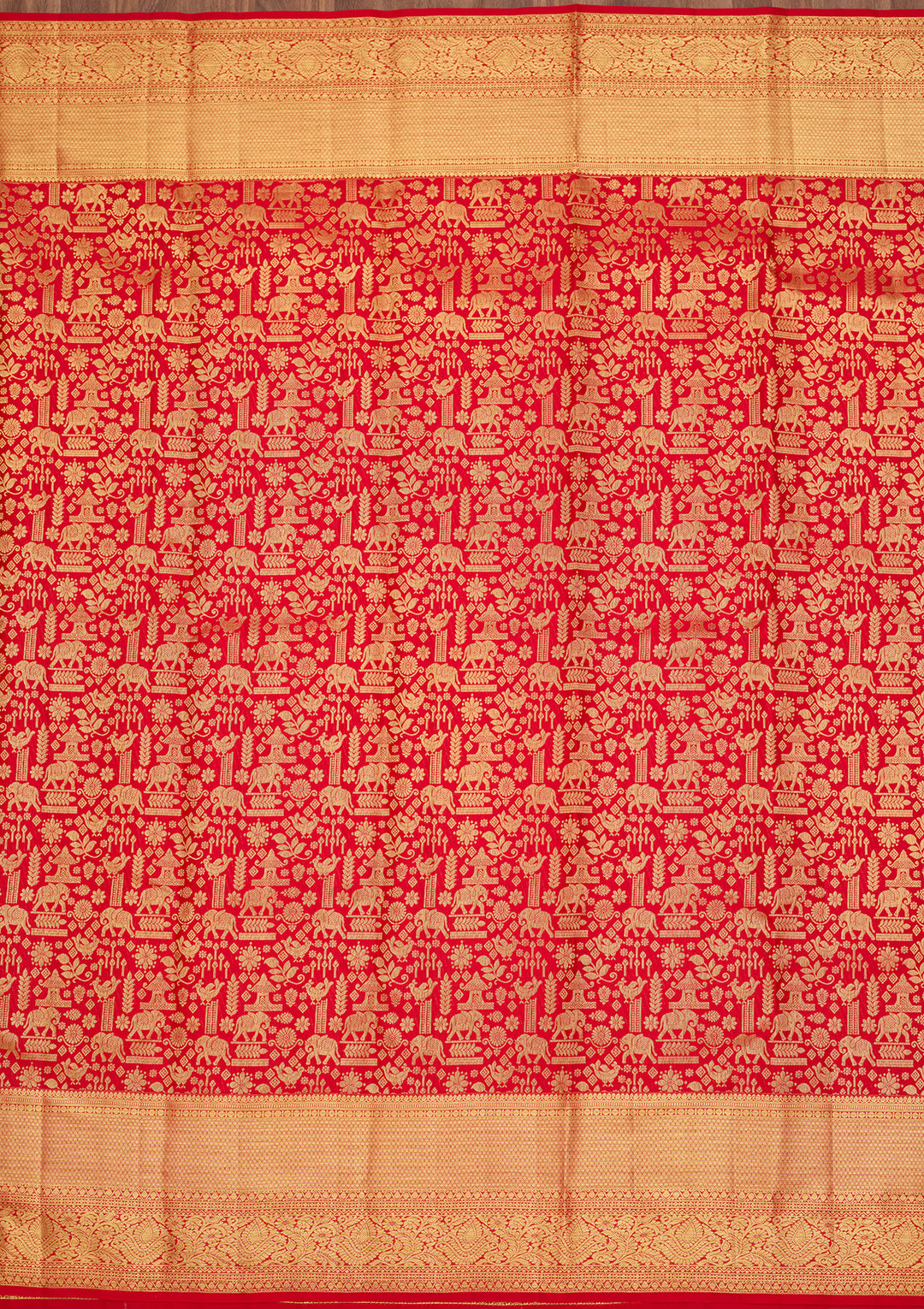 Red Silk Jaal Saree With Matching Blouse Piece