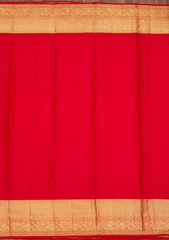 Red Silk Jaal Saree With Matching Blouse Piece