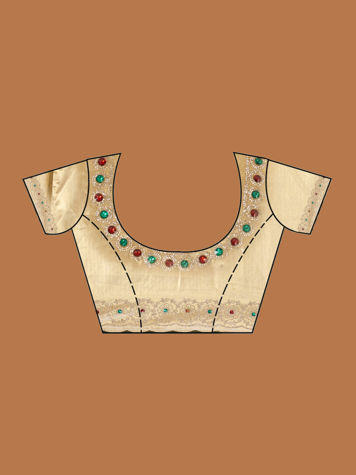 Gold Organza Silver Stonework Saree With Matching Blouse Piece