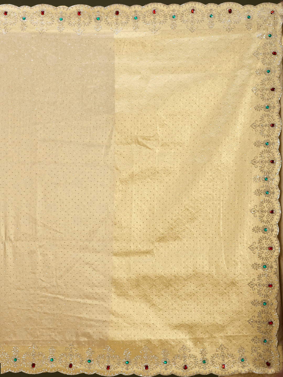 Gold Organza Silver Stonework Saree With Matching Blouse Piece