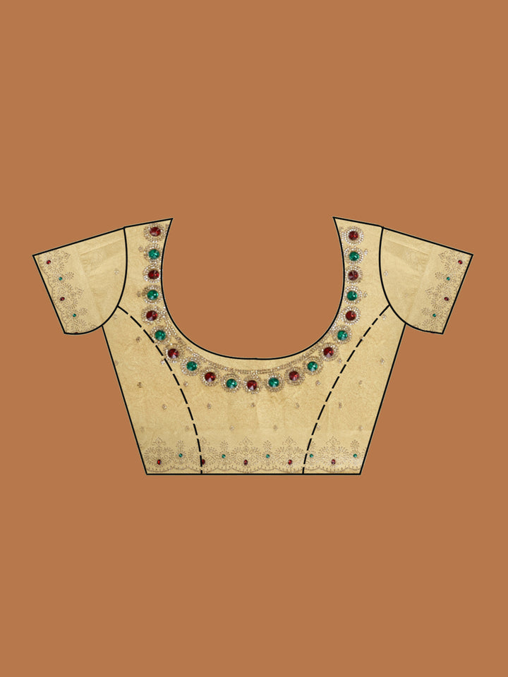 Gold Organza Silver Stonework Saree With Matching Blouse Piece