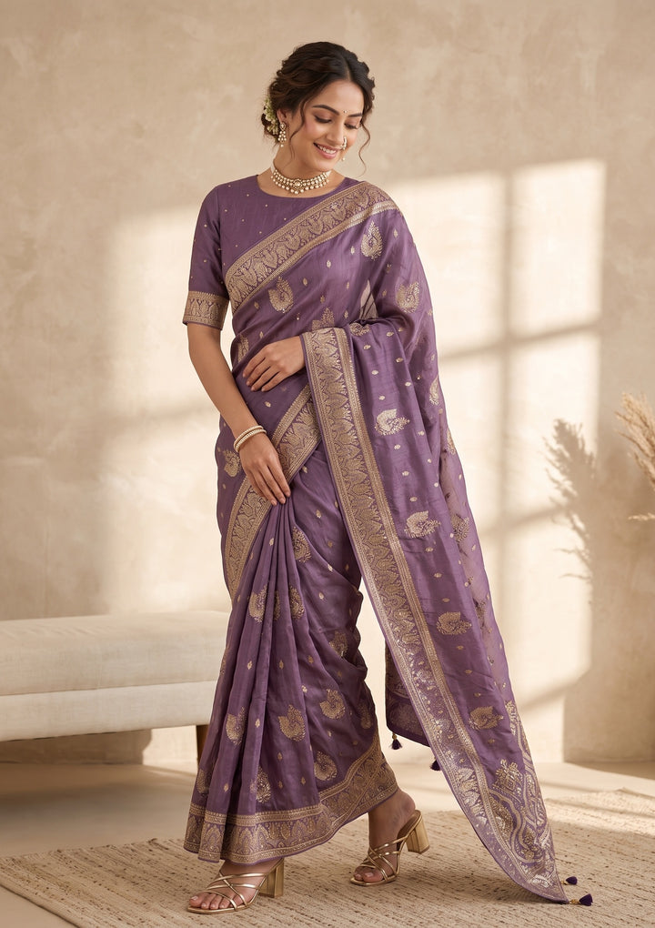 Lavender Banarasi Silk Saree