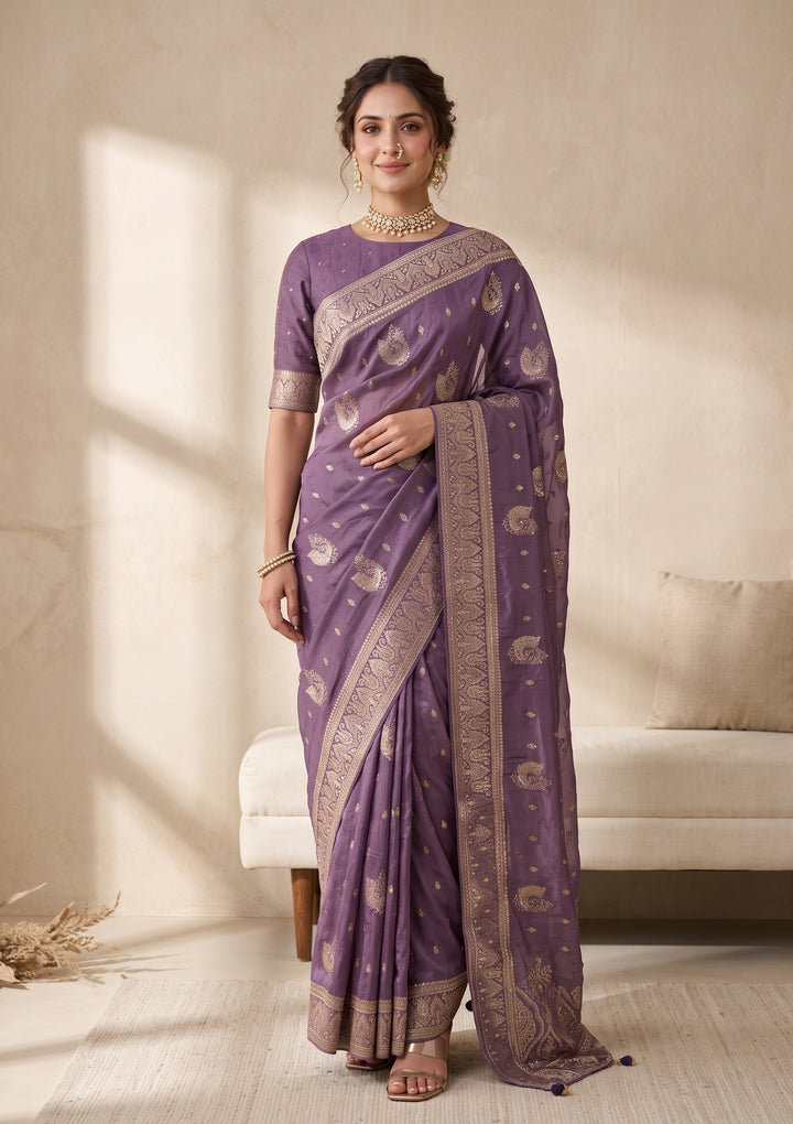 Lavender Banarasi Silk Saree