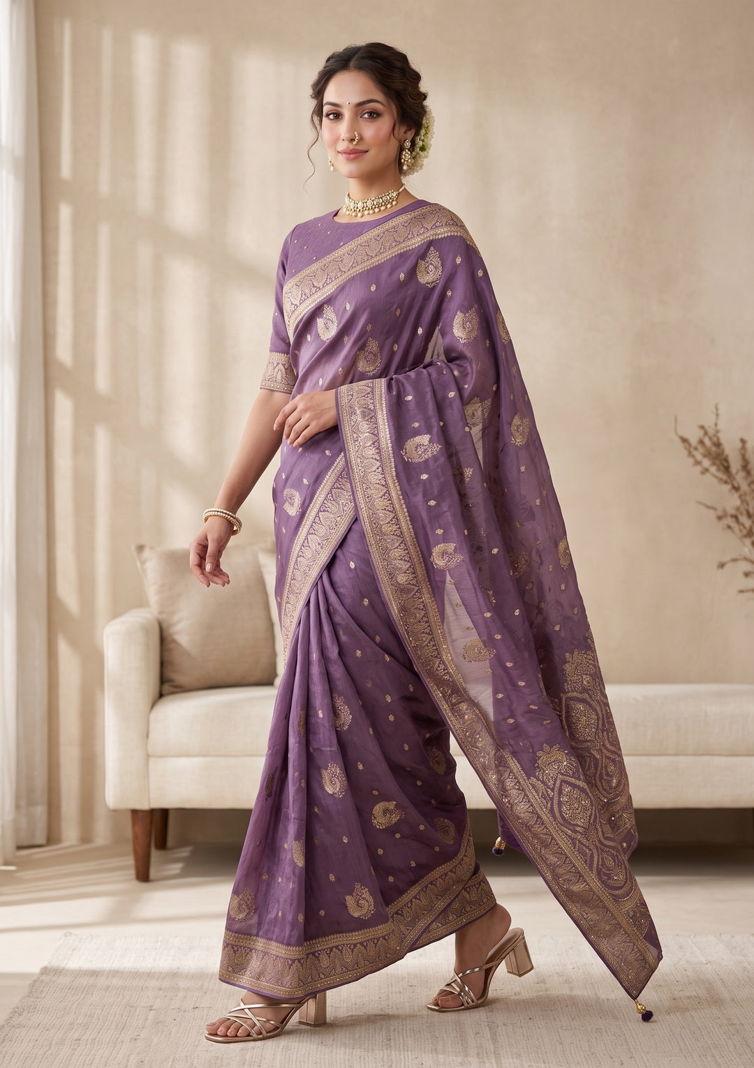 Lavender Banarasi Silk Saree