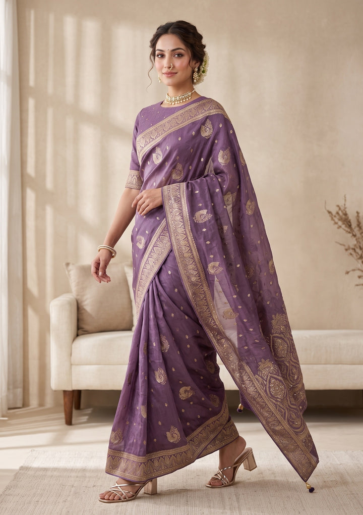 Lavender Banarasi Silk Saree