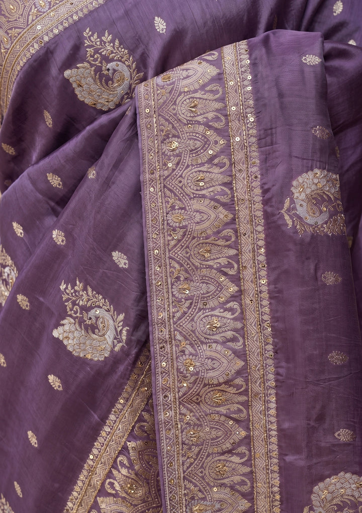 Lavender Banarasi Silk Saree