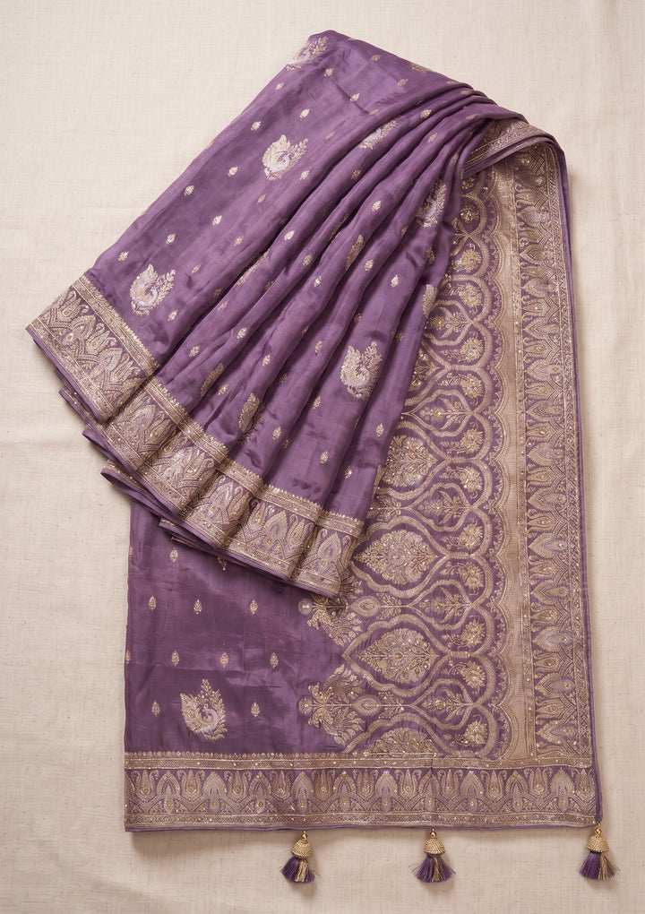 Lavender Banarasi Silk Saree