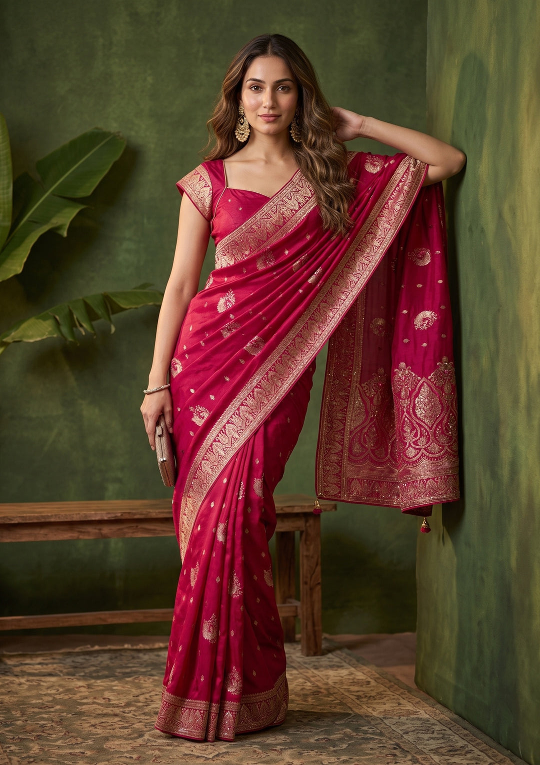Rani Pink Banarasi Art Silk Saree With Matching Blouse Piece