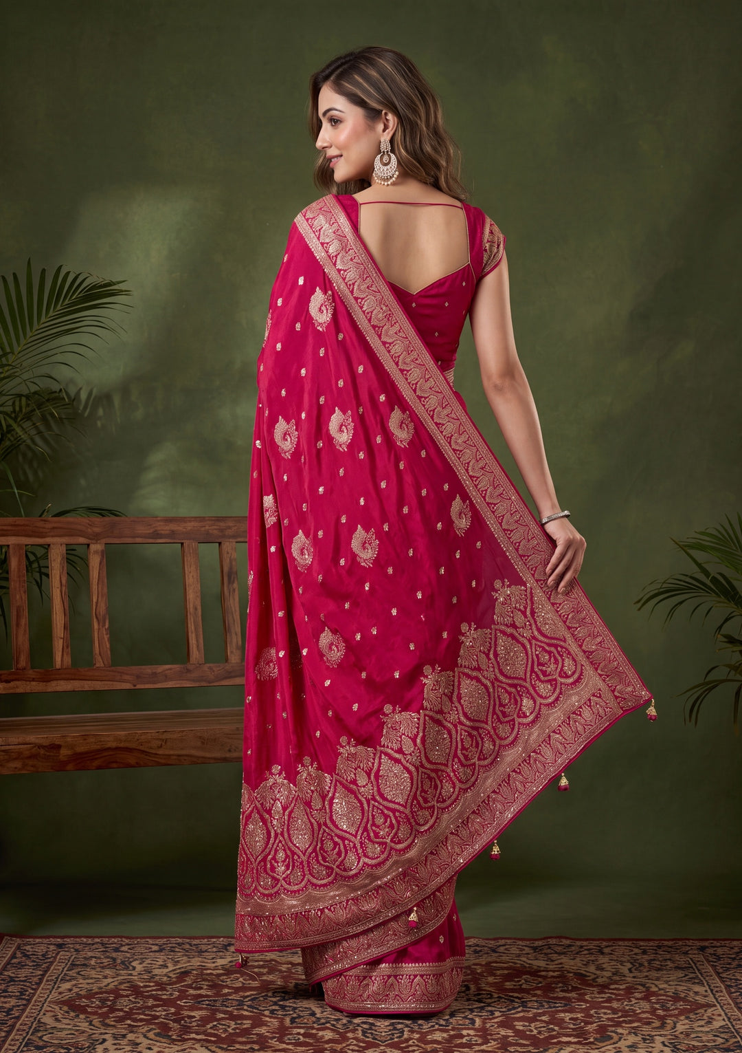 Rani Pink Banarasi Art Silk Saree With Matching Blouse Piece