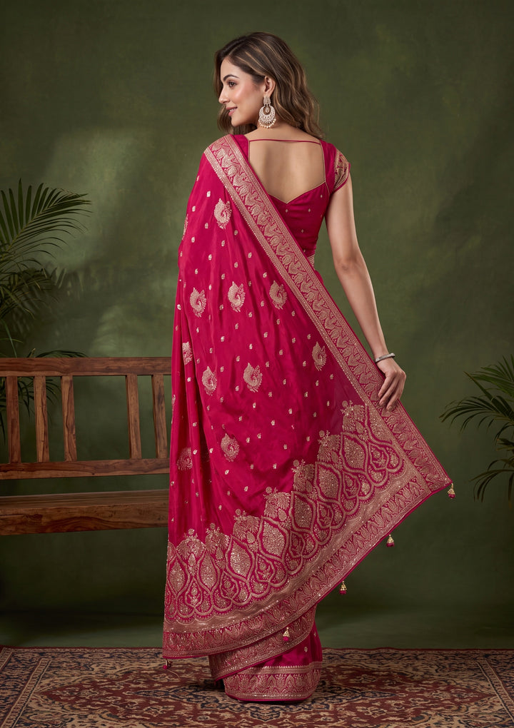 Rani Pink Banarasi Art Silk Saree With Matching Blouse Piece