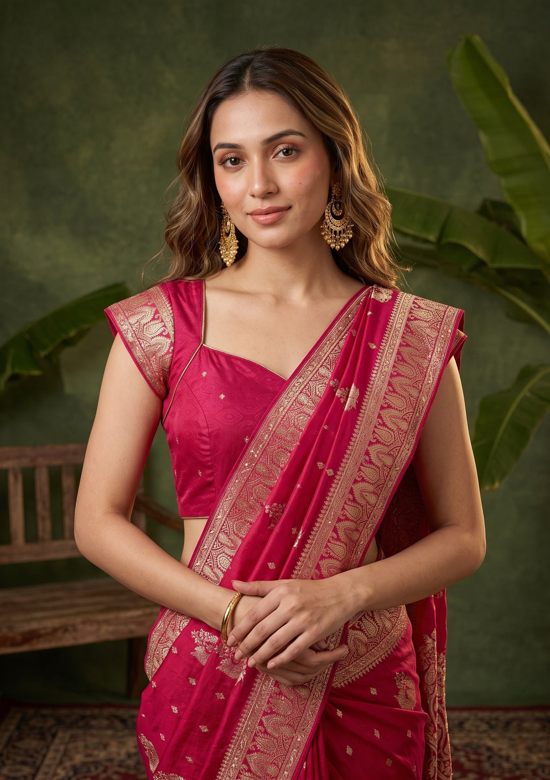 Rani Pink Banarasi Art Silk Saree With Matching Blouse Piece