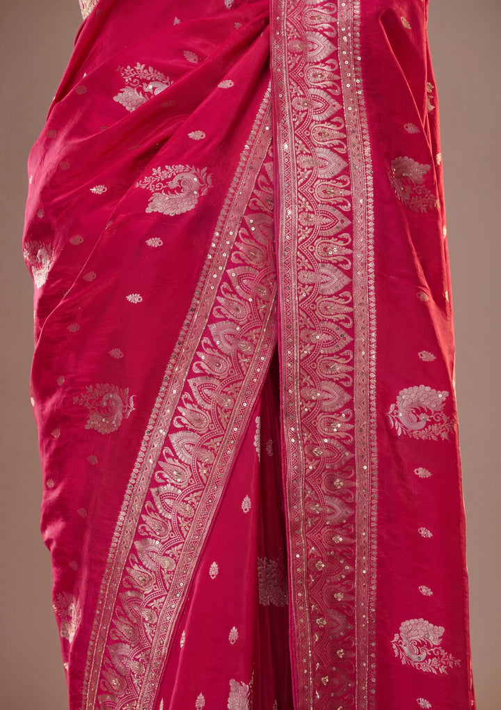 Rani Pink Banarasi Art Silk Saree With Matching Blouse Piece
