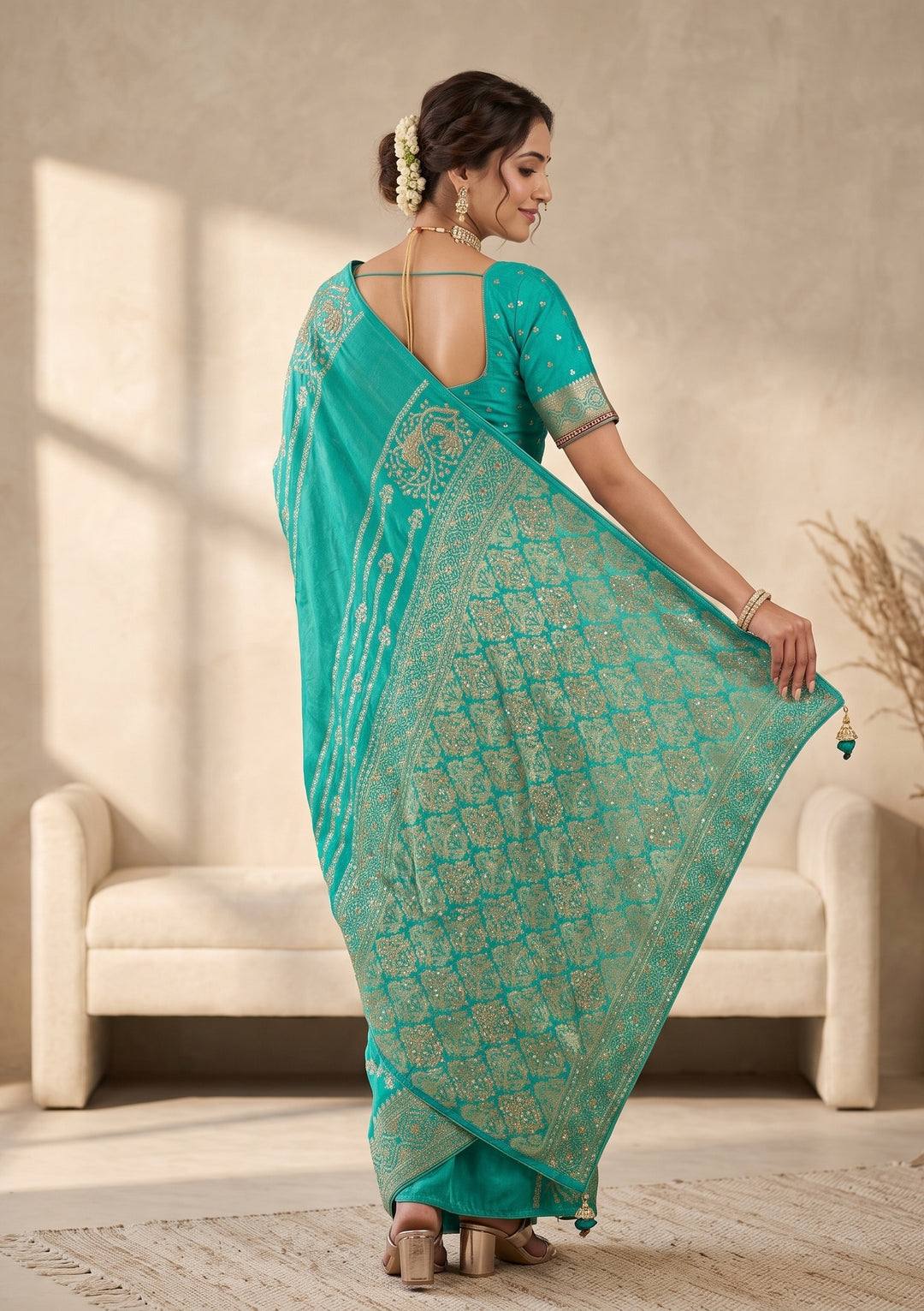Sea Green Banarasi Silk Saree