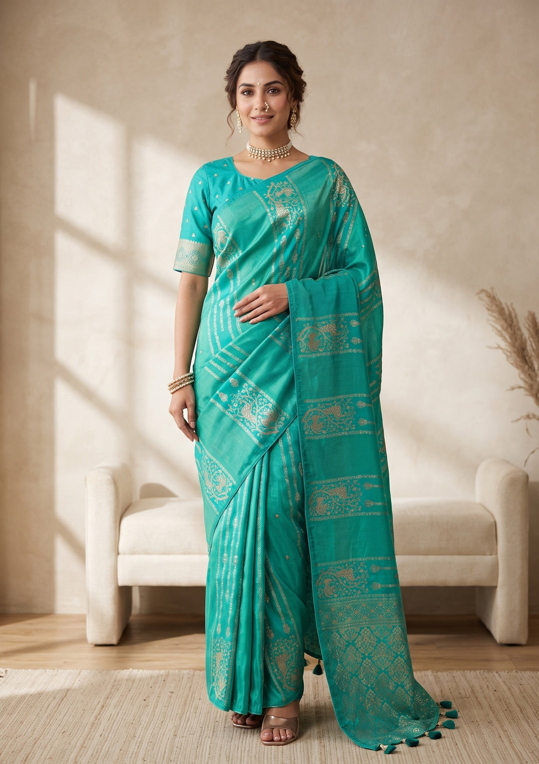 Sea Green Banarasi Silk Saree