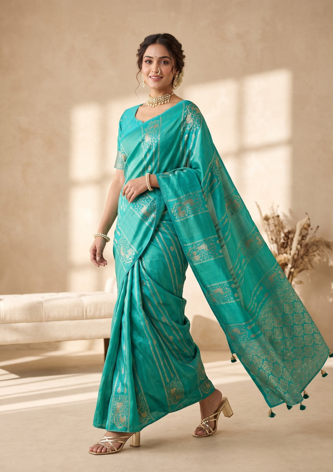 Sea Green Banarasi Silk Saree