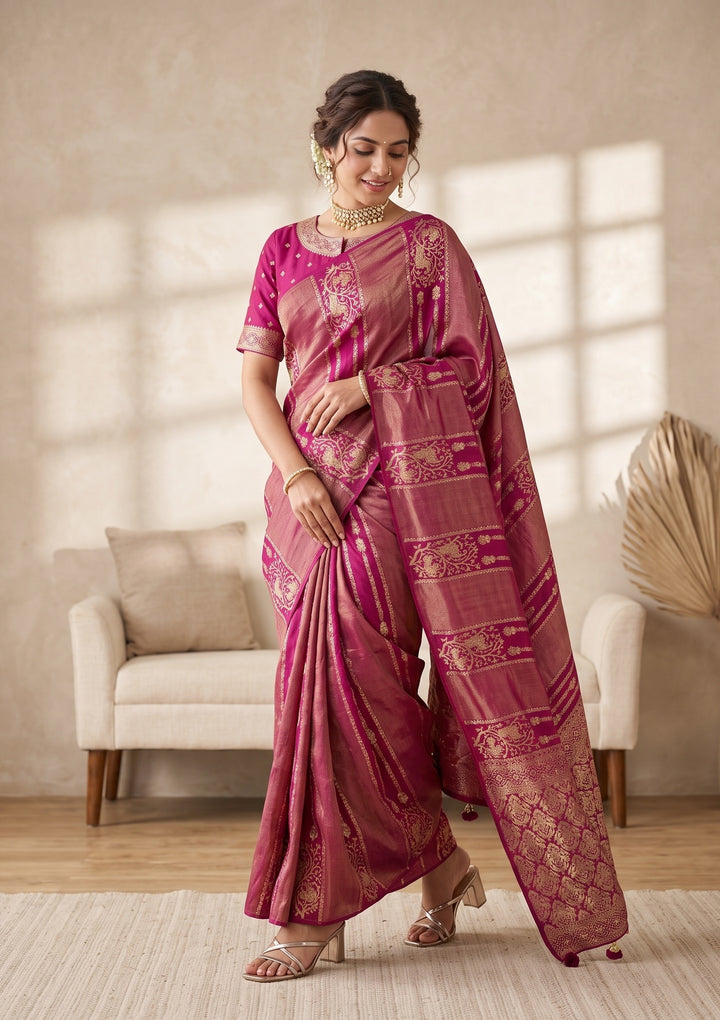 Wine Banarasi Silk Saree