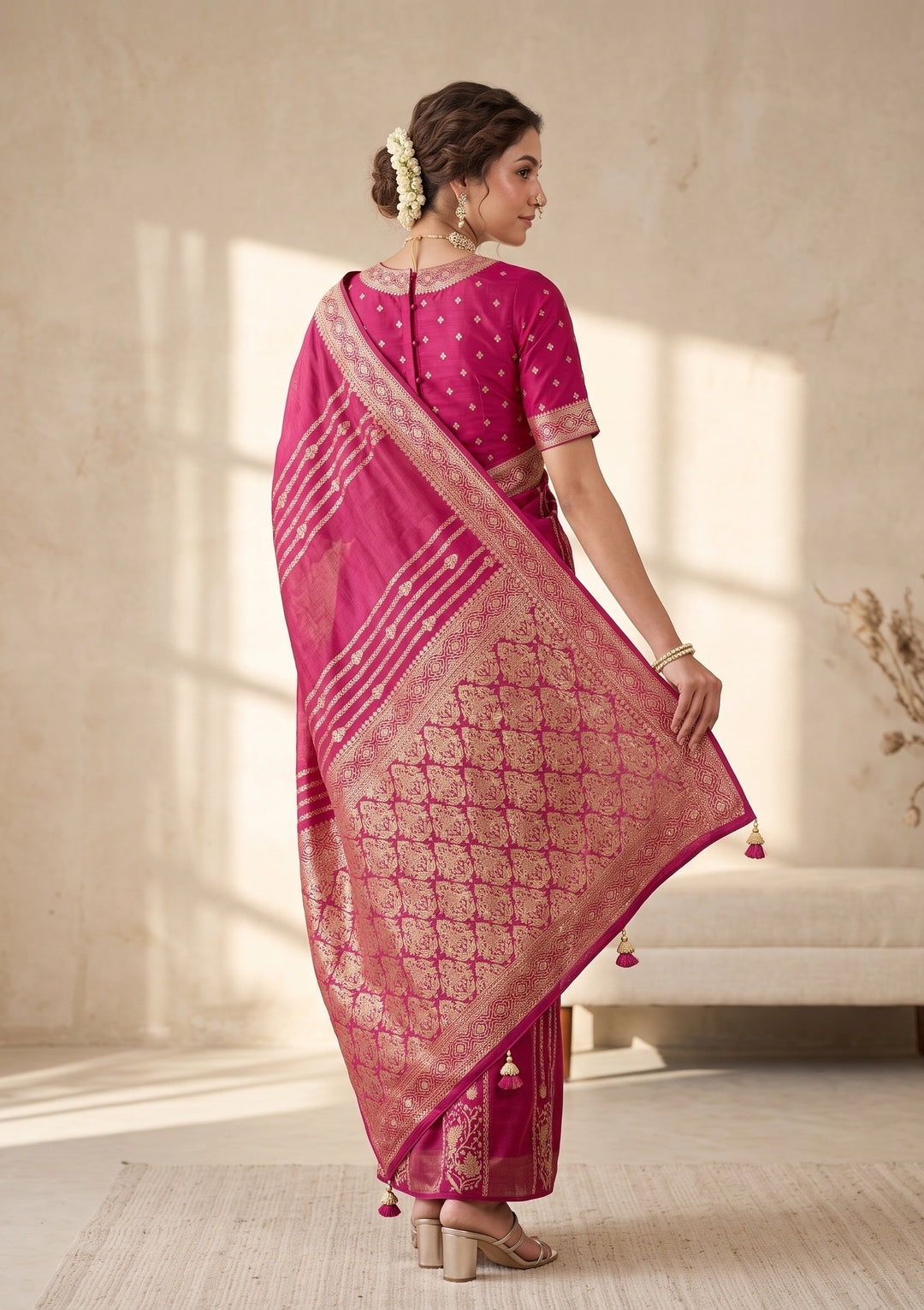 Wine Banarasi Silk Saree