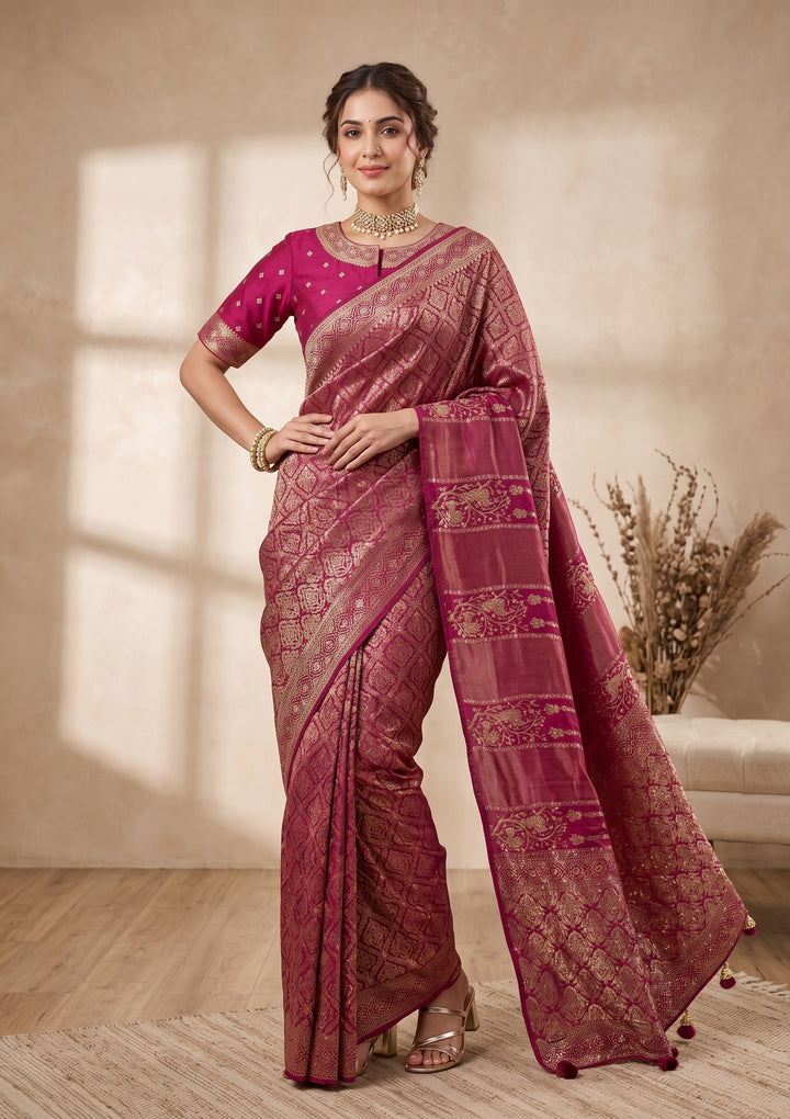 Wine Banarasi Silk Saree