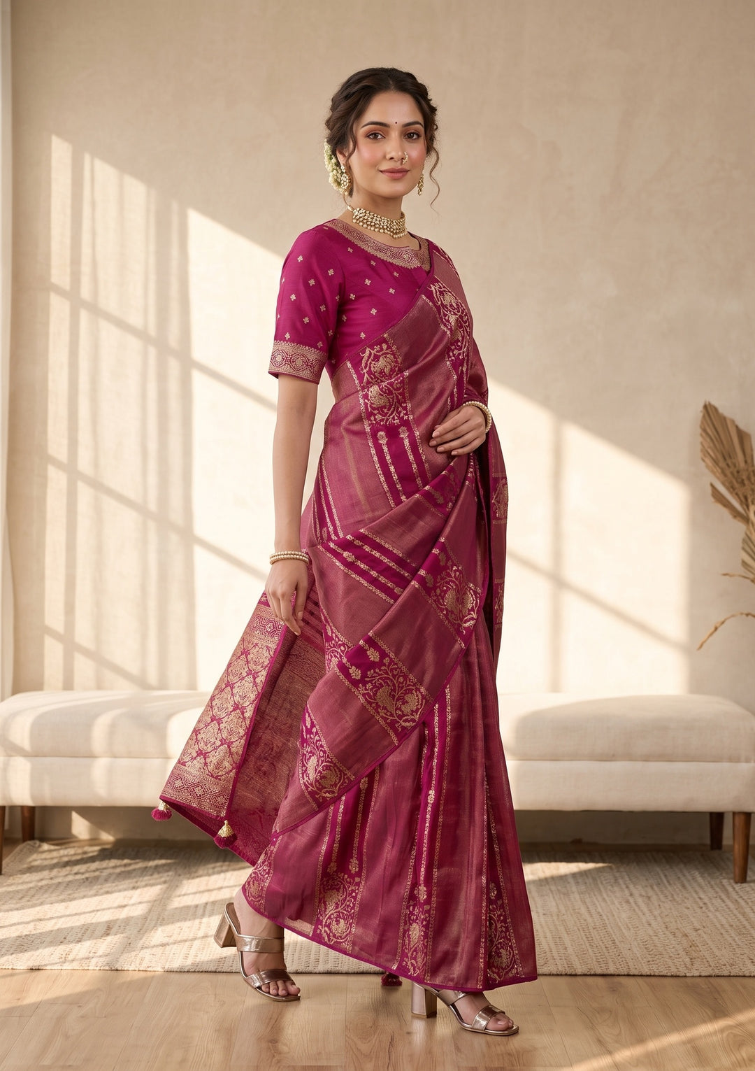 Wine Banarasi Silk Saree