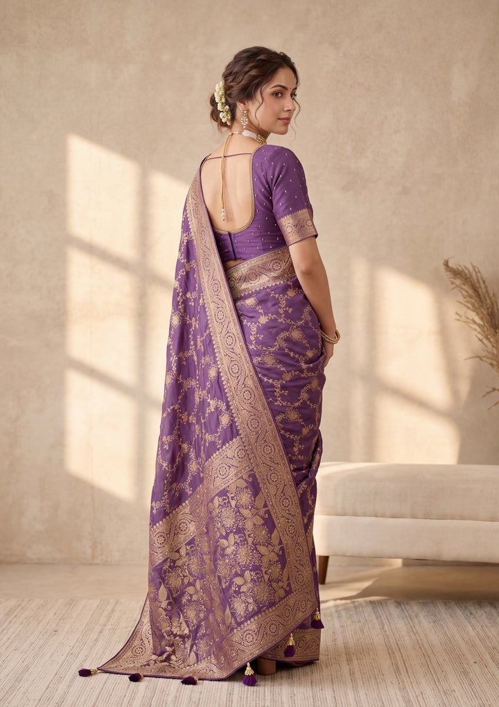 Purple Banarasi Silk Saree With Matching Blouse Piece