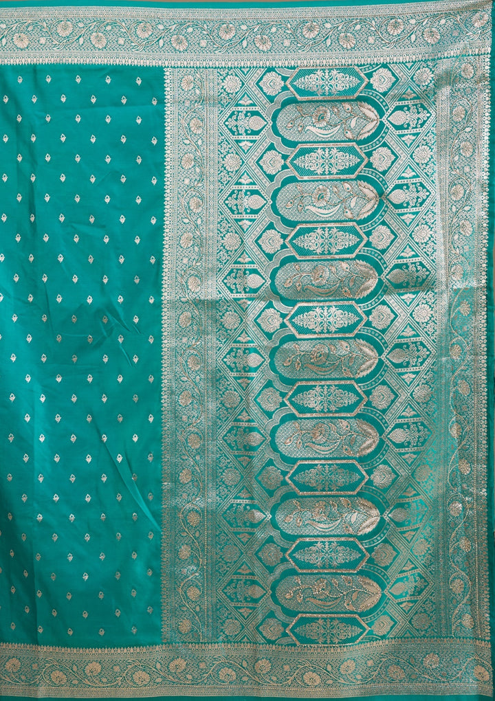Rama Green Silk Buti Gold Stonework Saree With Matching Blouse Piece