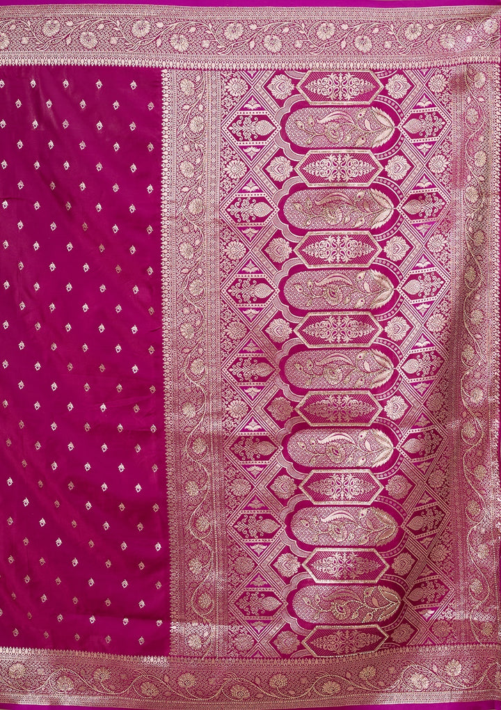 Wine Silk Buti Gold Stonework Saree With Matching Blouse Piece