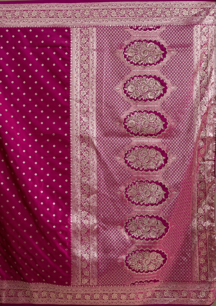 Wine Silk Buti Gold Stonework Saree With Matching Blouse Piece