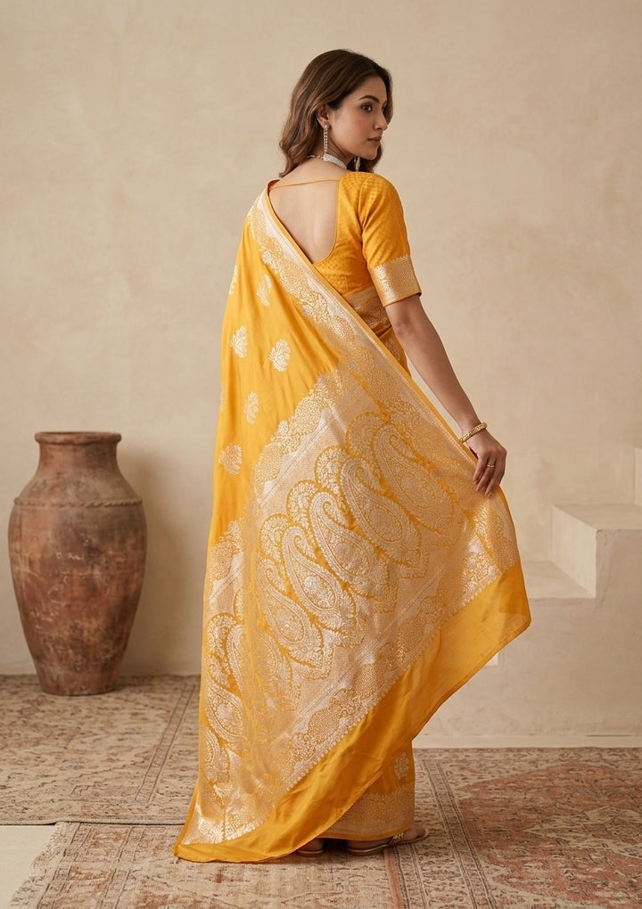 Mustard Silk Buti Gold Stonework Saree With Matching Blouse Piece