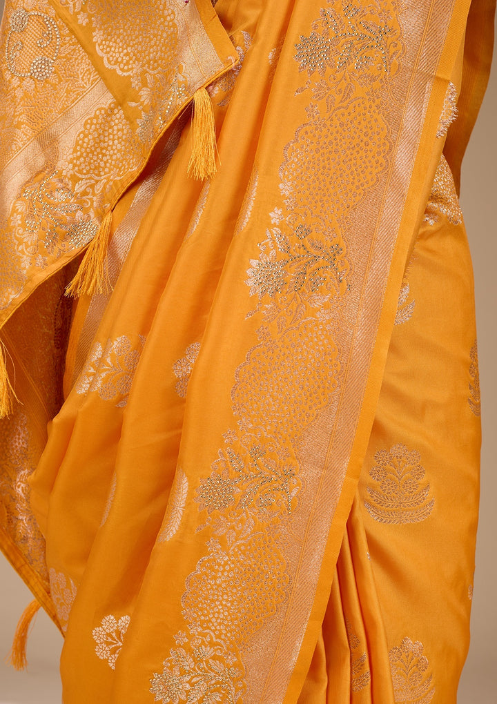 Mustard Silk Buti Gold Stonework Saree With Matching Blouse Piece