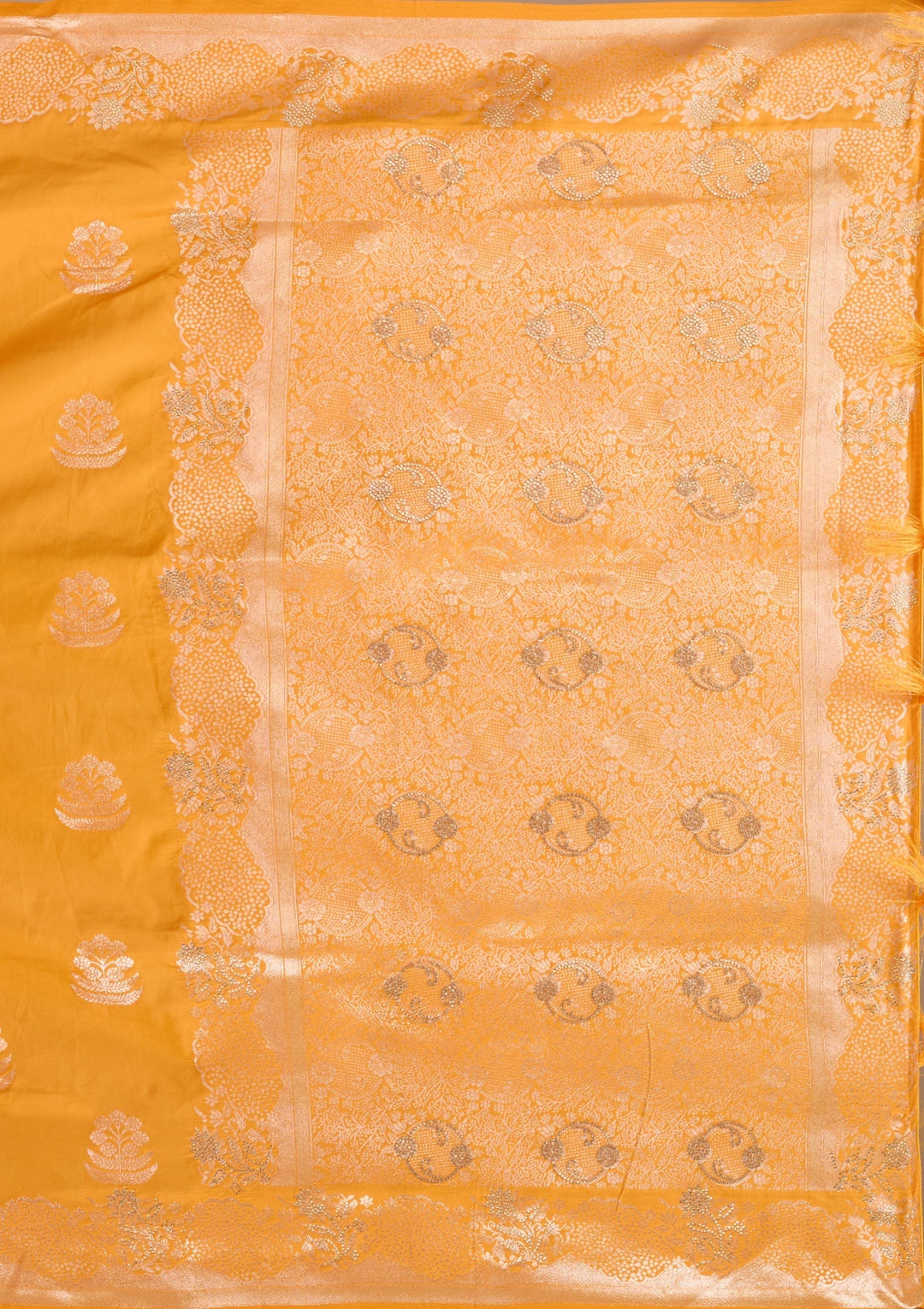 Mustard Silk Buti Gold Stonework Saree With Matching Blouse Piece