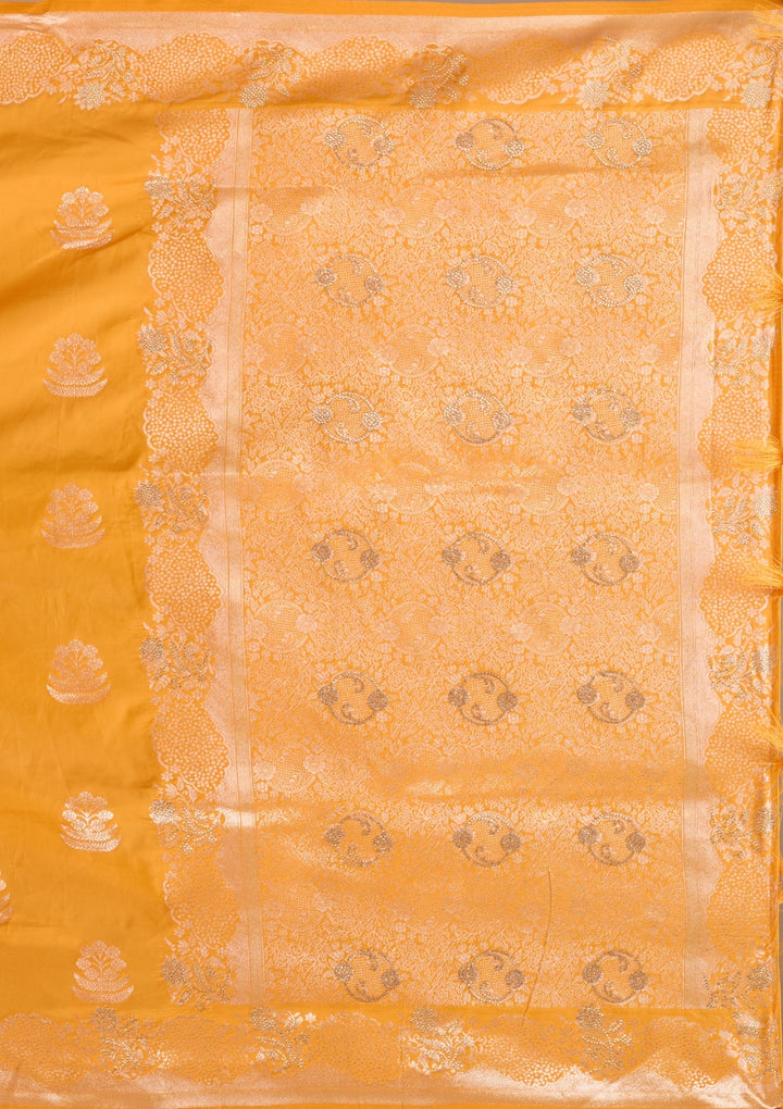 Mustard Silk Buti Gold Stonework Saree With Matching Blouse Piece