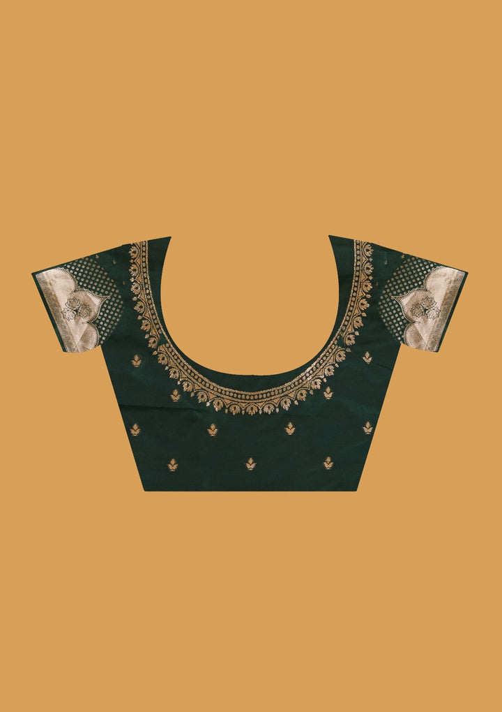 Bottle Green Silk Buti Gold Stonework Saree With Matching Blouse Piece