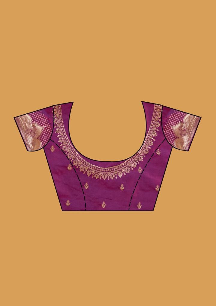 Purple Silk Buti Gold Stonework Saree With Matching Blouse Piece