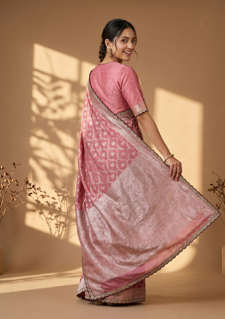 Onion Pink Stonework (Gold) Art Silk Saree