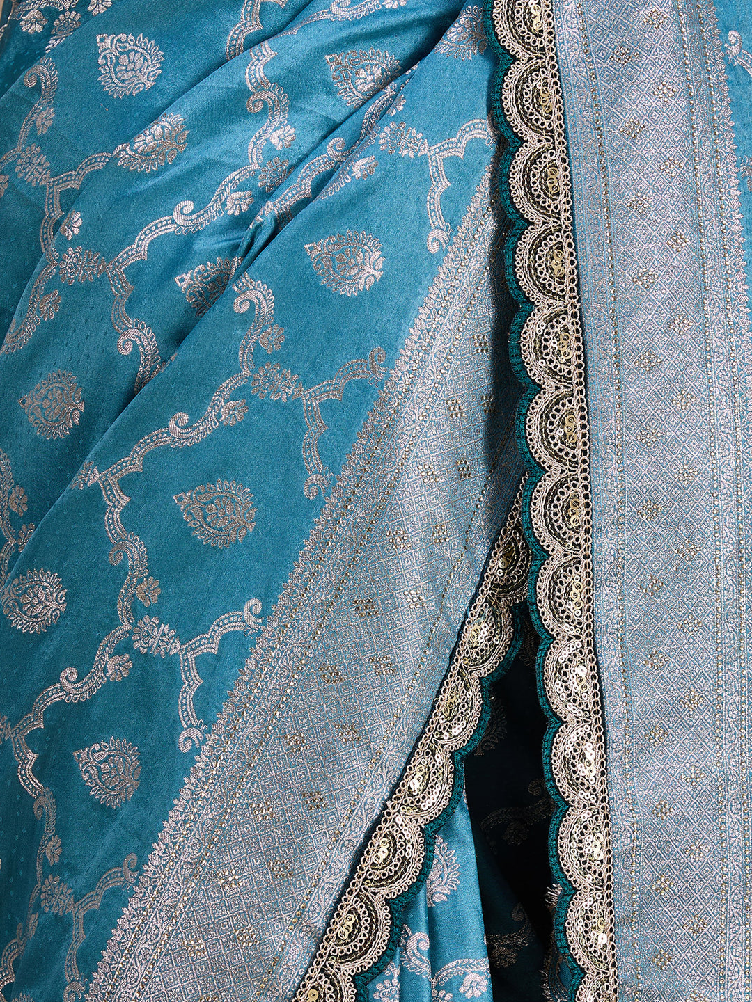 Peacock Blue Stonework (Gold) Art Silk Saree