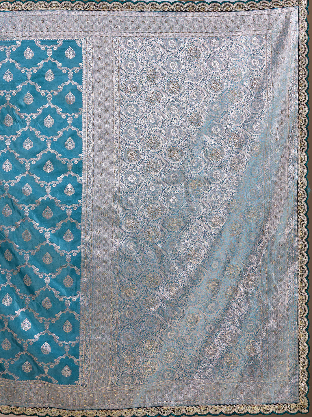 Peacock Blue Stonework (Gold) Art Silk Saree