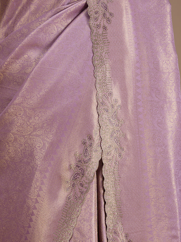 Lavender Stonework (Gold) Art Silk Saree
