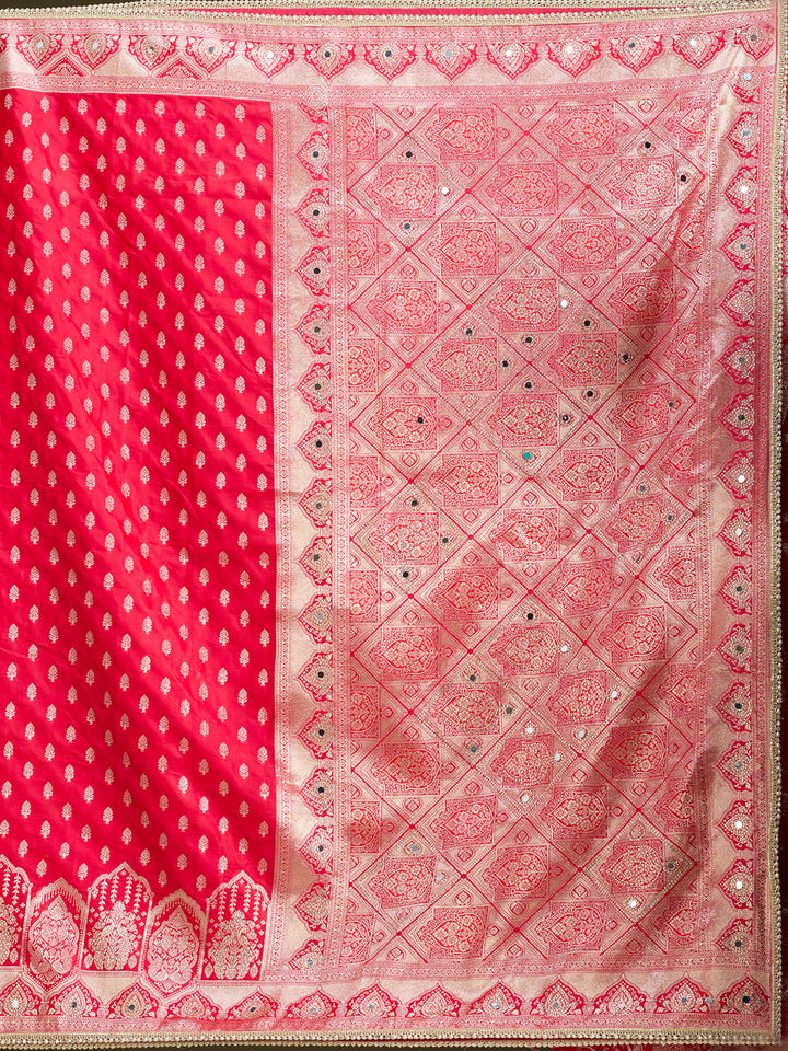 Red Silk Buti Gold Stonework Saree With Matching Blouse Piece