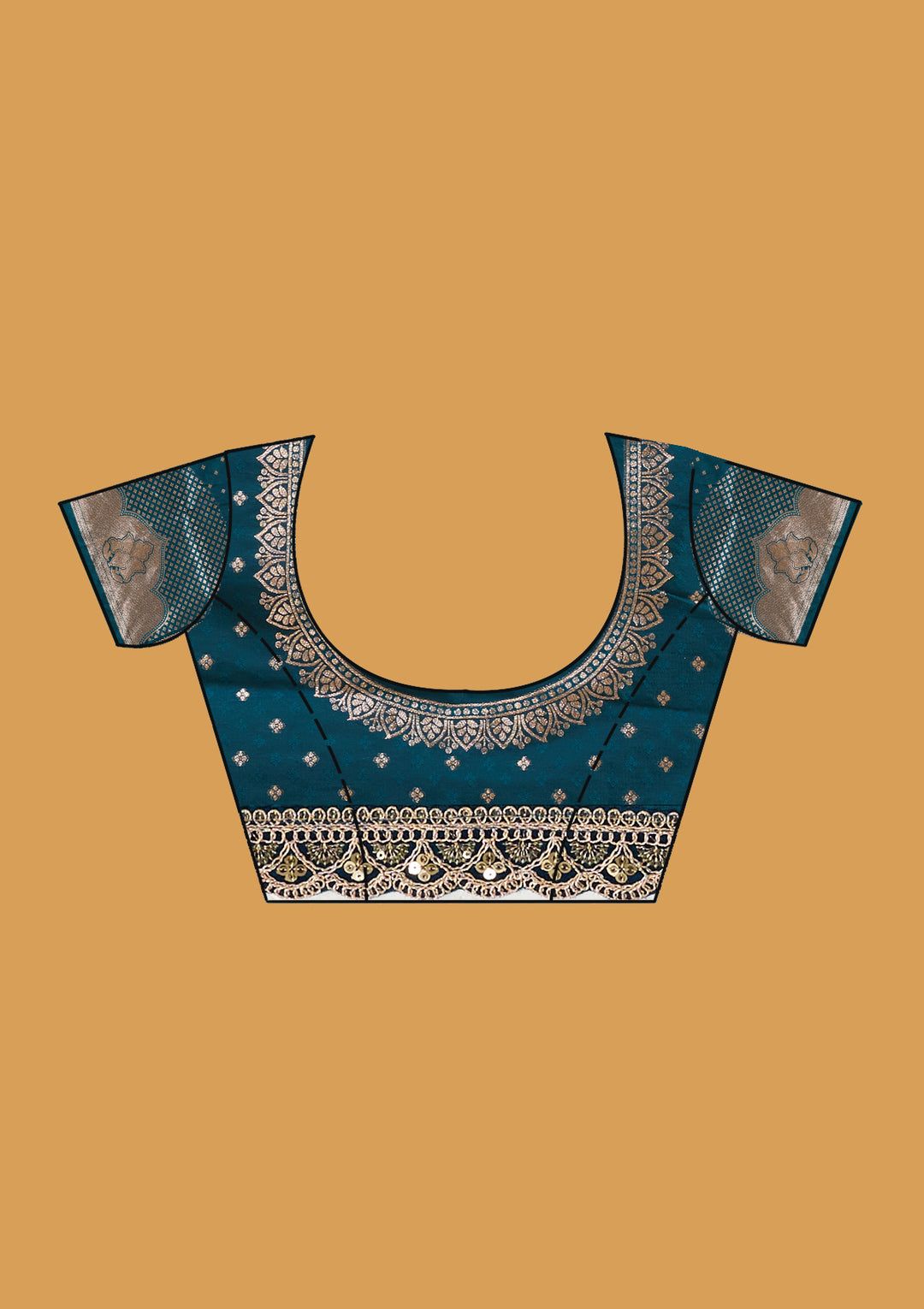 Peacock Blue Silk Jaal Sequins Saree With Matching Blouse Piece