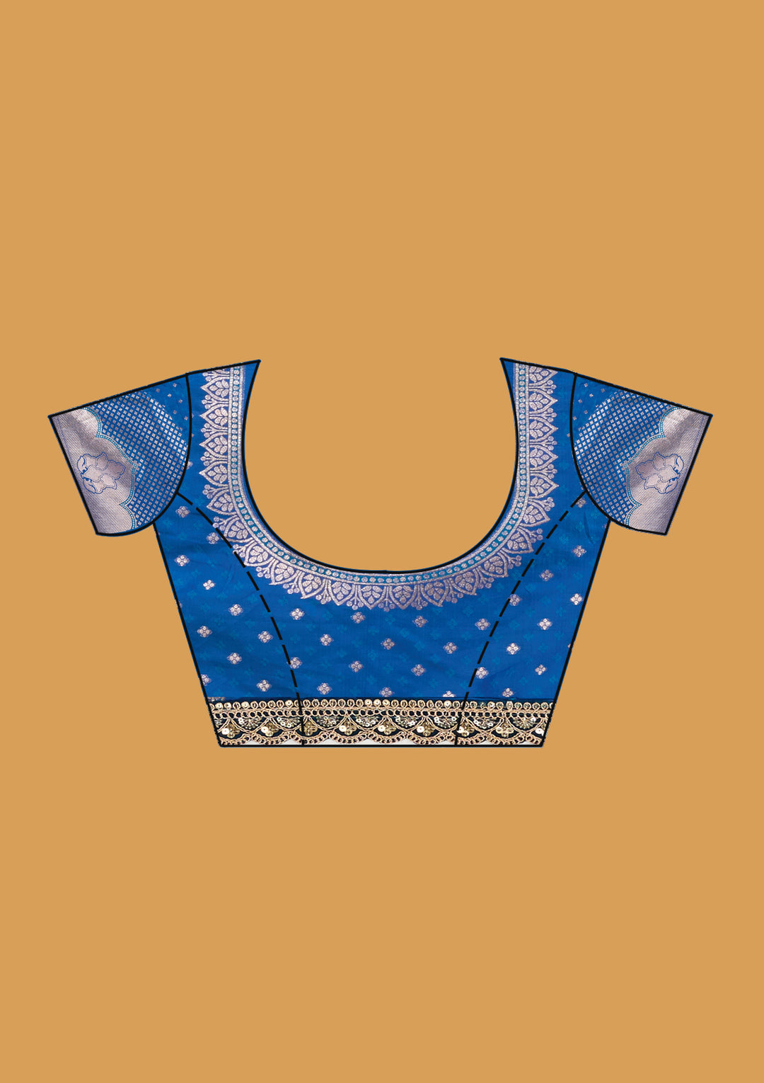 Royal Blue Silk Jaal Sequins Saree With Matching Blouse Piece