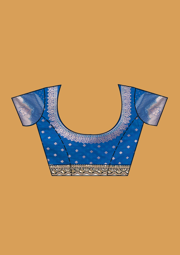 Royal Blue Silk Jaal Sequins Saree With Matching Blouse Piece