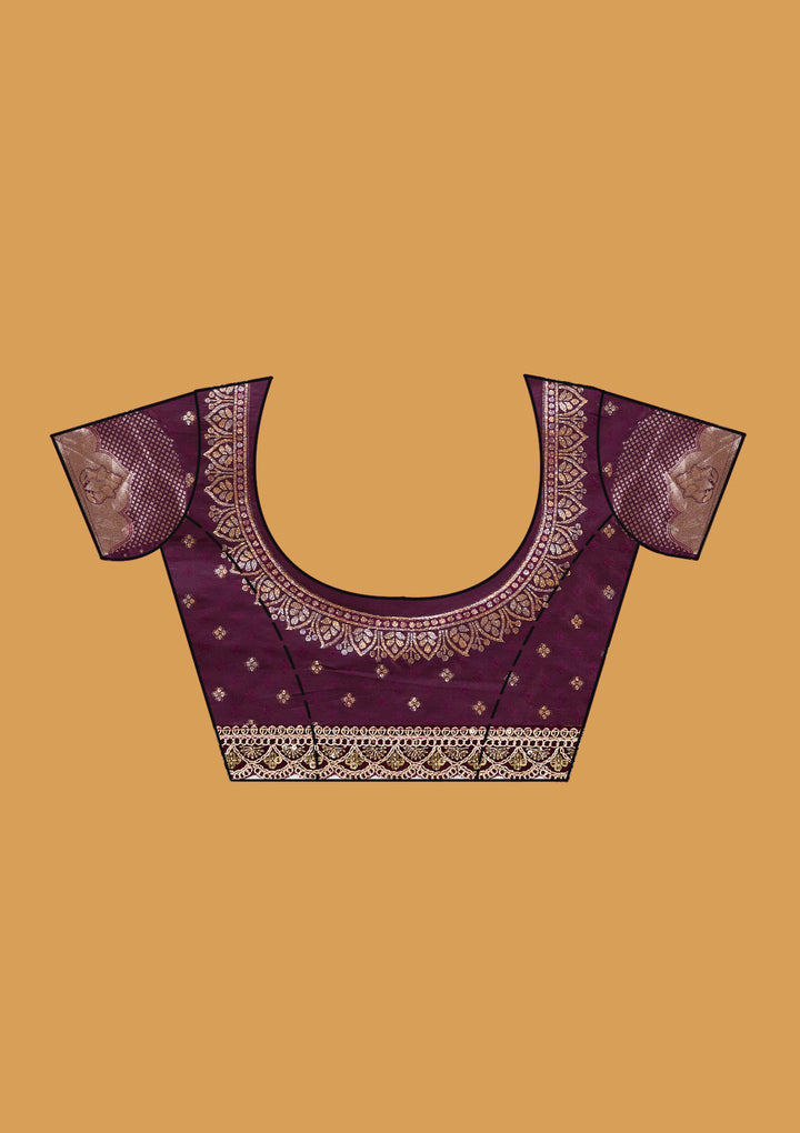 Wine Silk Jaal Sequins Saree With Matching Blouse Piece
