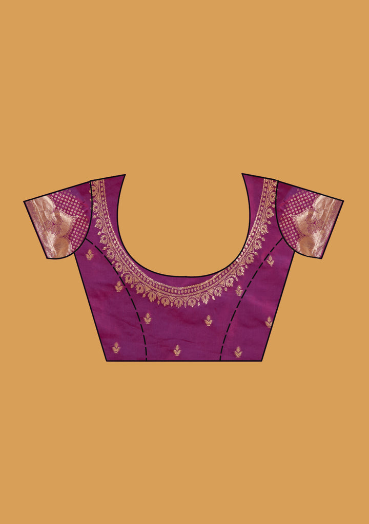 Purple Silk Jaal Gold Stonework Saree With Matching Blouse Piece