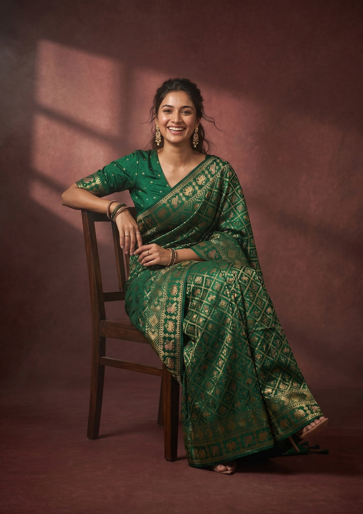 Bottle Green Patola Art Silk Saree